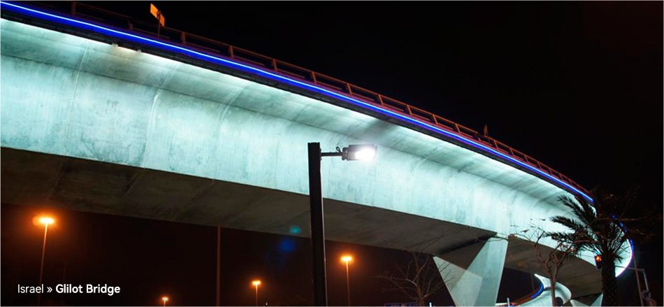 blue bridge lighting for Glilot Bridge in Israel