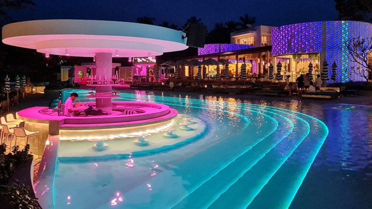 pool led flex lighting at a beach club